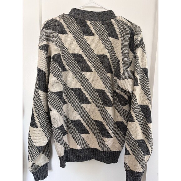 Vintage London Fog Heavy Knit Grandpa Cardigan Men's M Style, Geometric Jacquard - Picture 3 of 5